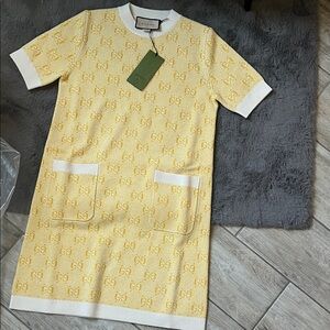 Gucci Yellow and White GG Knit Short Sleeve Dress
Size S
